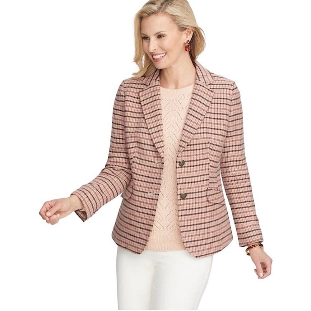 Talbots Pink Plaid Wool-Blend Blazer